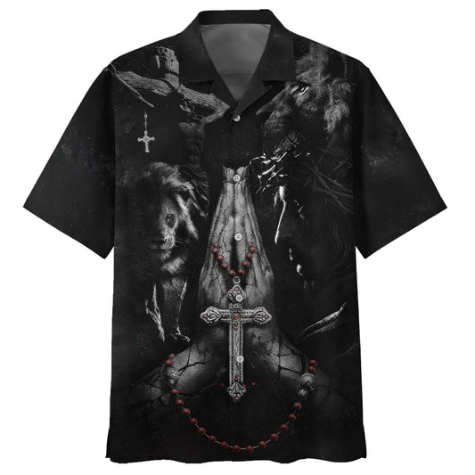 Jesus Hands Praying Lion Hawaiian Shirts - Christian Hawaiian Shirt - Hawaiian Shirts For Men