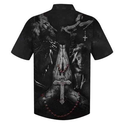 Jesus Hands Praying Lion Hawaiian Shirts - Christian Hawaiian Shirt - Hawaiian Shirts For Men