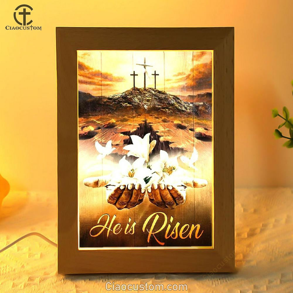 Jesus Hands White Lily Dove Cross He Is Risen Frame Lamp – Ciaocustom