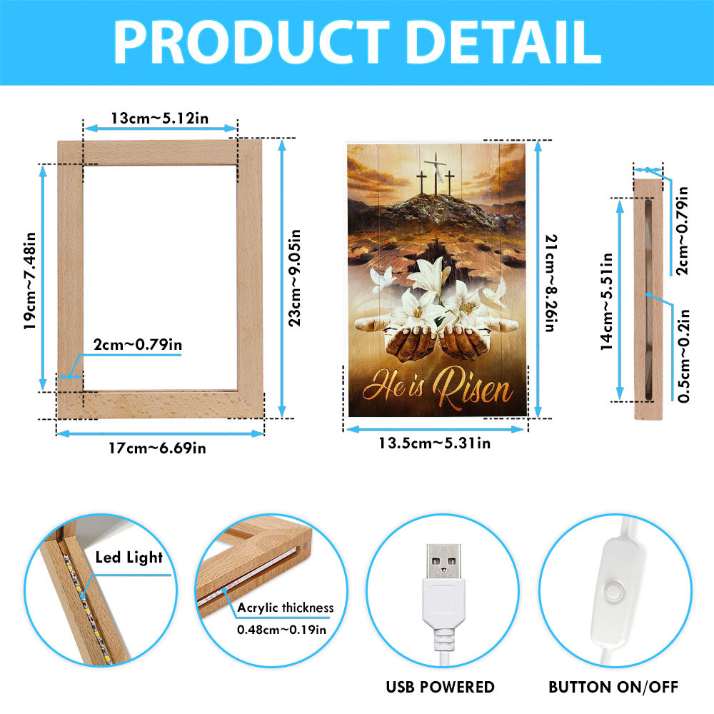 Jesus Hands White Lily Dove Cross He Is Risen Frame Lamp