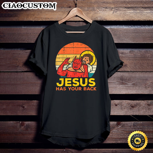 Jesus Has Your Back Jiu Jitsu Retro Men Women Kids T-Shirt - Christian Shirt