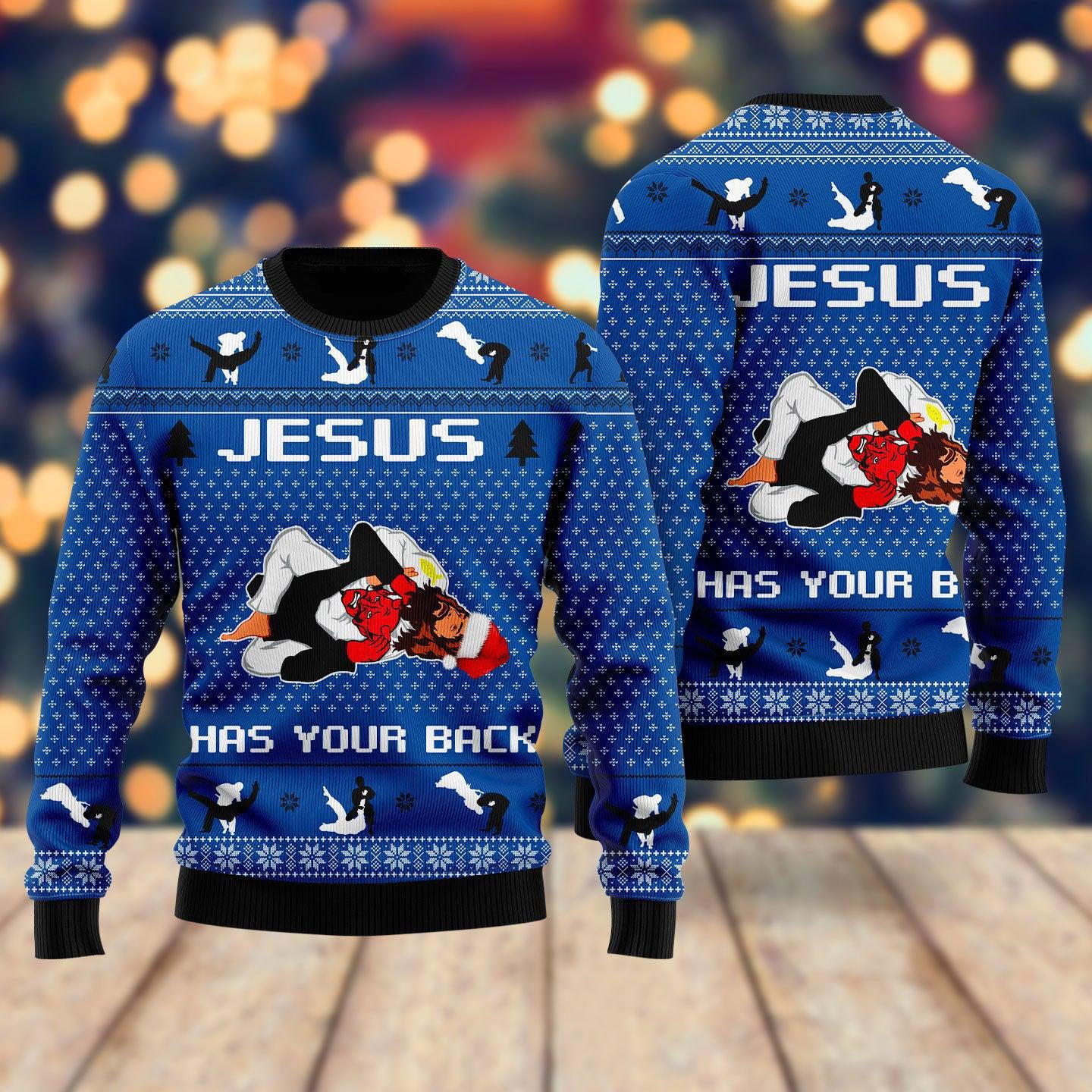 Jesus Has Your Back Jiu Jitsu Ugly Christmas Sweater For Men & Women - Jesus Christ Sweater - Christian Shirts Gifts Idea