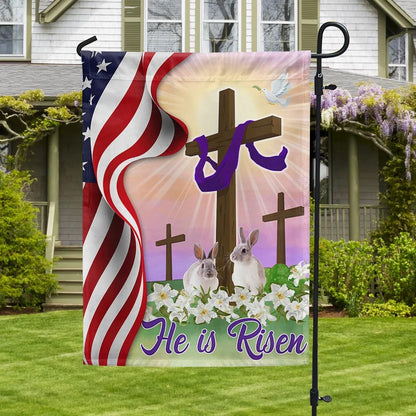 Jesus He Is Risen Easter House Flags - Easter Cross Garden Flags - Religious Easter Flag