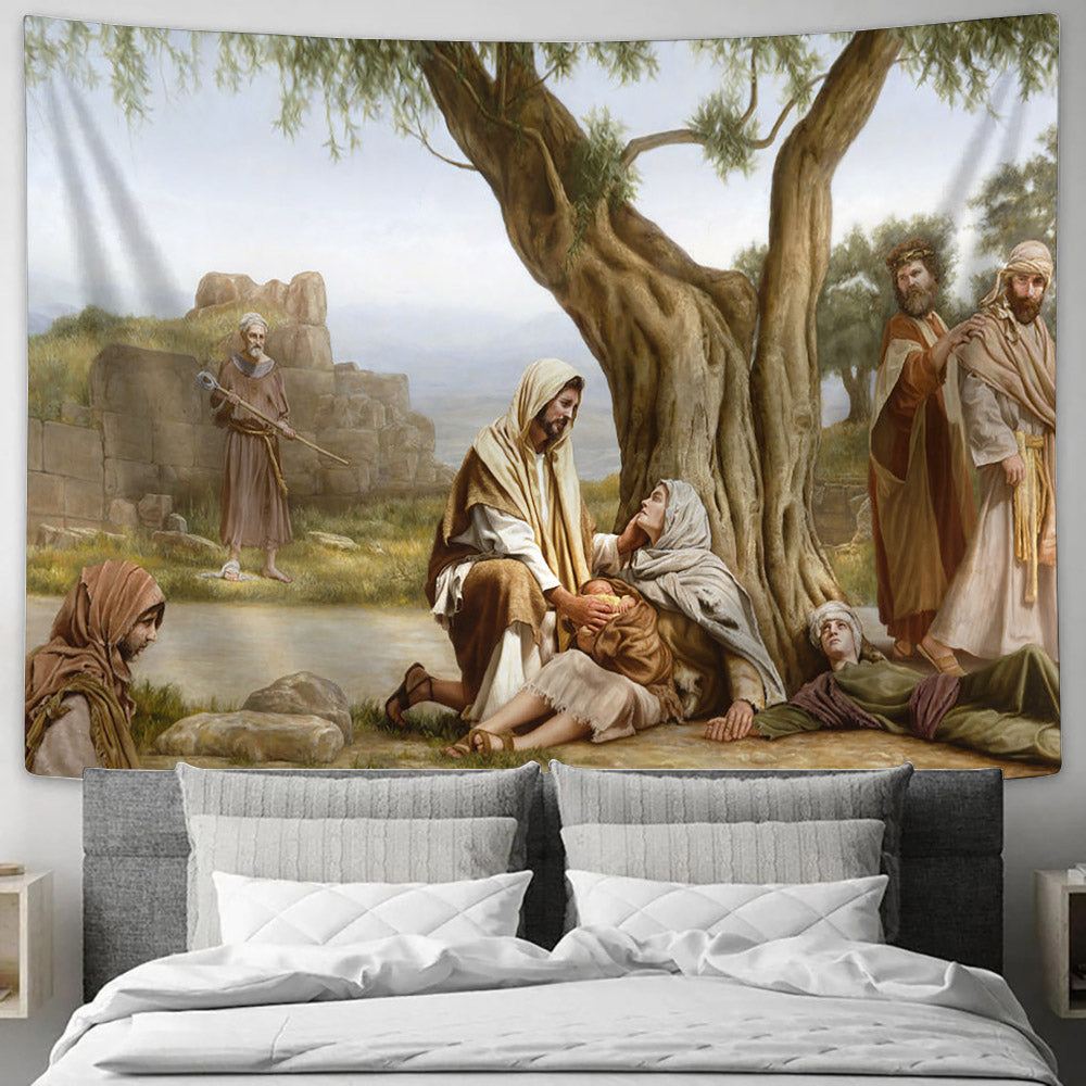 Jesus Heal Tapestry - Healing Hands Tapestry Christian - Jesus Pictures - Christian Wall Tapestry