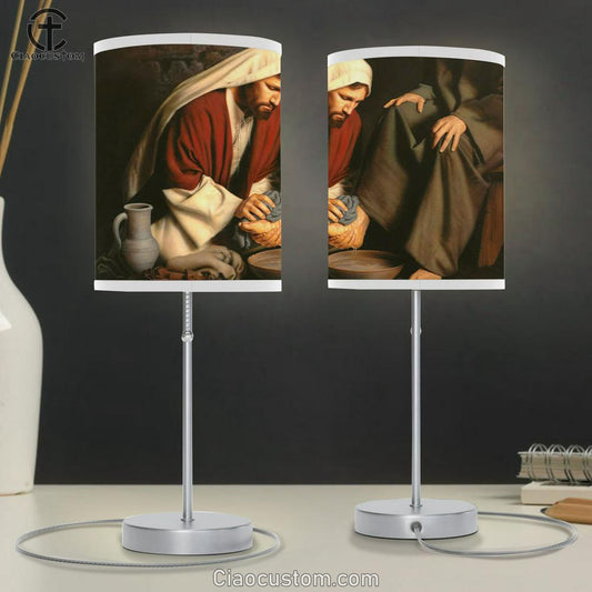 Jesus Heals Painting - In Humility Table Lamp Art - Christian Lamp Art Decor - Jesus Christ Table Lamp