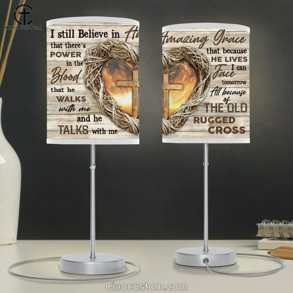 Jesus Heart Cross I Still Believe In Amazing Grace Table Lamp