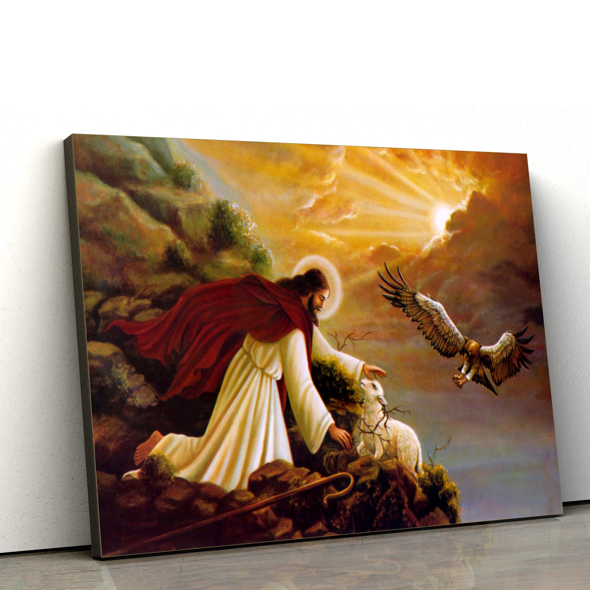 Jesus Help Sheep - Jesus Canvas Wall Art - Christian Wall Art