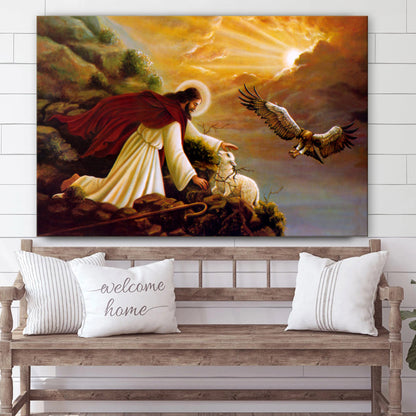 Jesus Help Sheep - Jesus Canvas Wall Art - Christian Wall Art