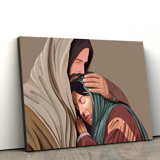 Jesus Hodling Mary Canvas Pictures - Jesus Christ Canvas Art - Christian Wall Canvas