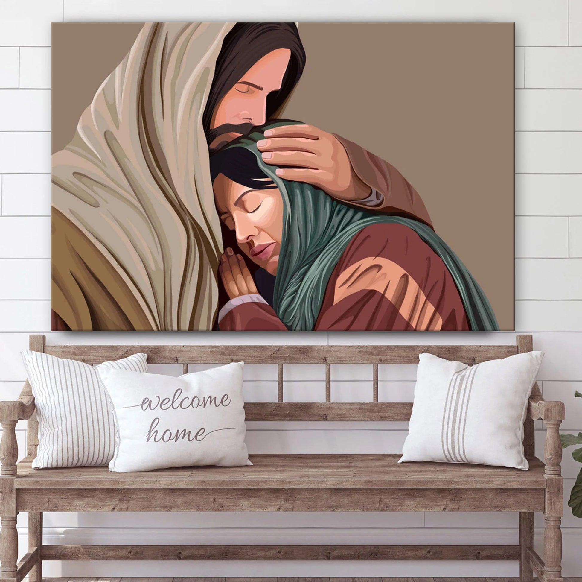 Jesus Hodling Mary Canvas Pictures - Jesus Christ Canvas Art - Christian Wall Canvas