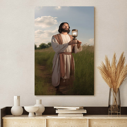 Jesus Hold A Lamp With Two Fingers - Canvas Pictures - Jesus Christ Canvas - Christian Wall Art