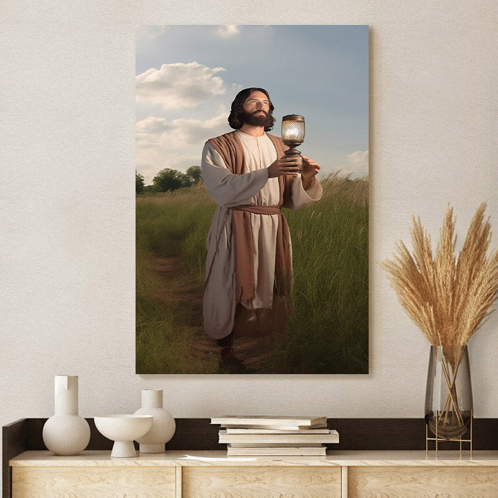 Jesus Hold A Lamp With Two Fingers - Canvas Pictures - Jesus Christ Canvas - Christian Wall Art