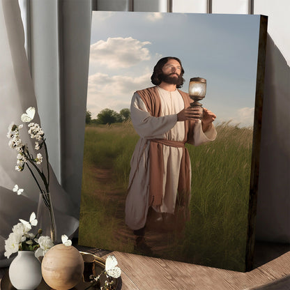 Jesus Hold A Lamp With Two Fingers - Canvas Pictures - Jesus Christ Canvas - Christian Wall Art