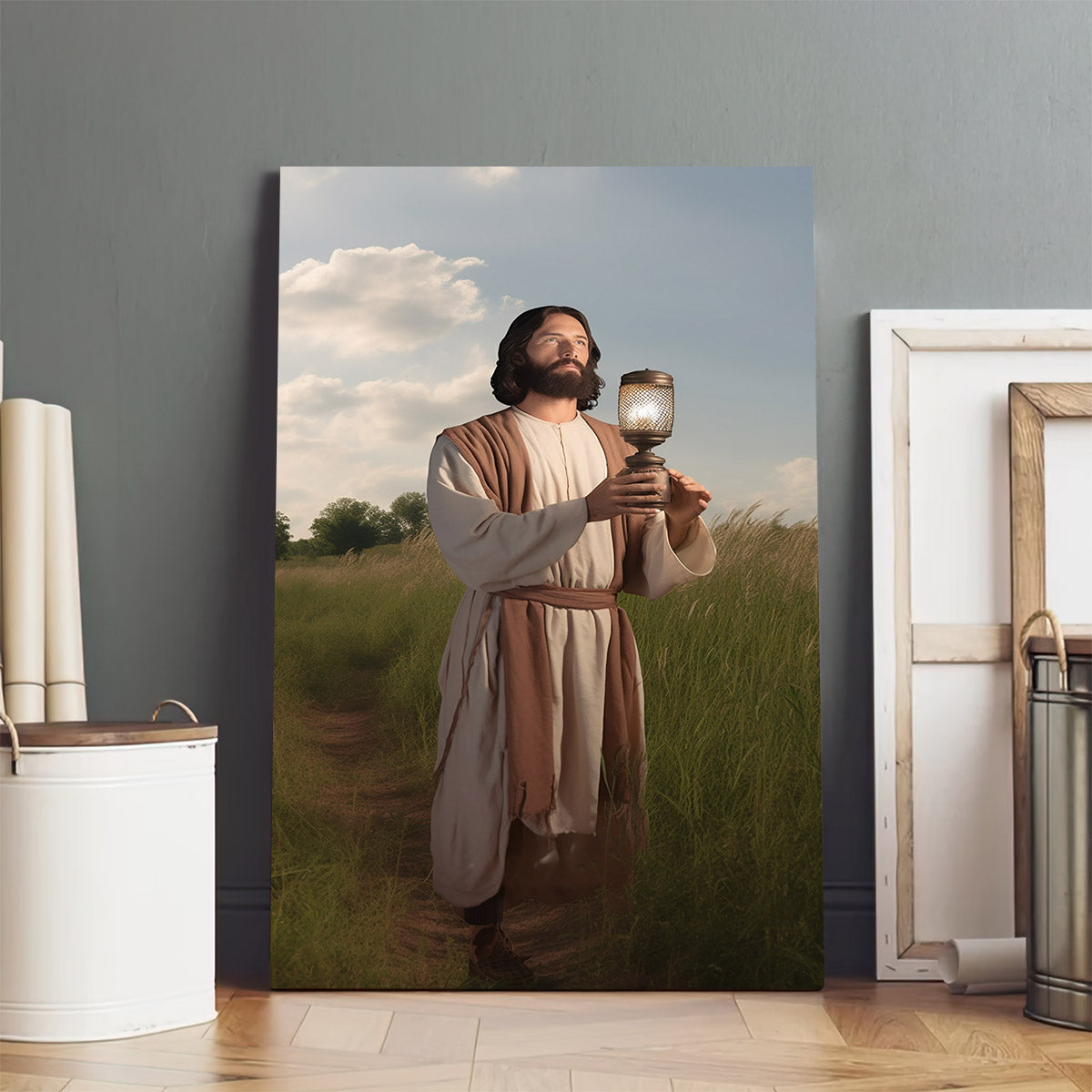 Jesus Hold A Lamp With Two Fingers - Canvas Pictures - Jesus Christ Canvas - Christian Wall Art
