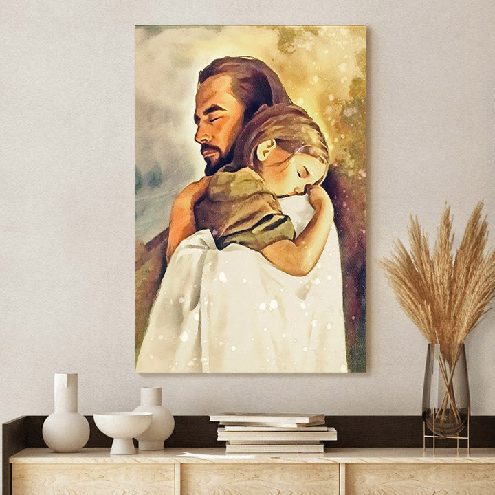 Jesus Hold Baby Girl Canvas Wall Art - Jesus Portrait Picture - Religious Gift - Christian Wall Art Decor