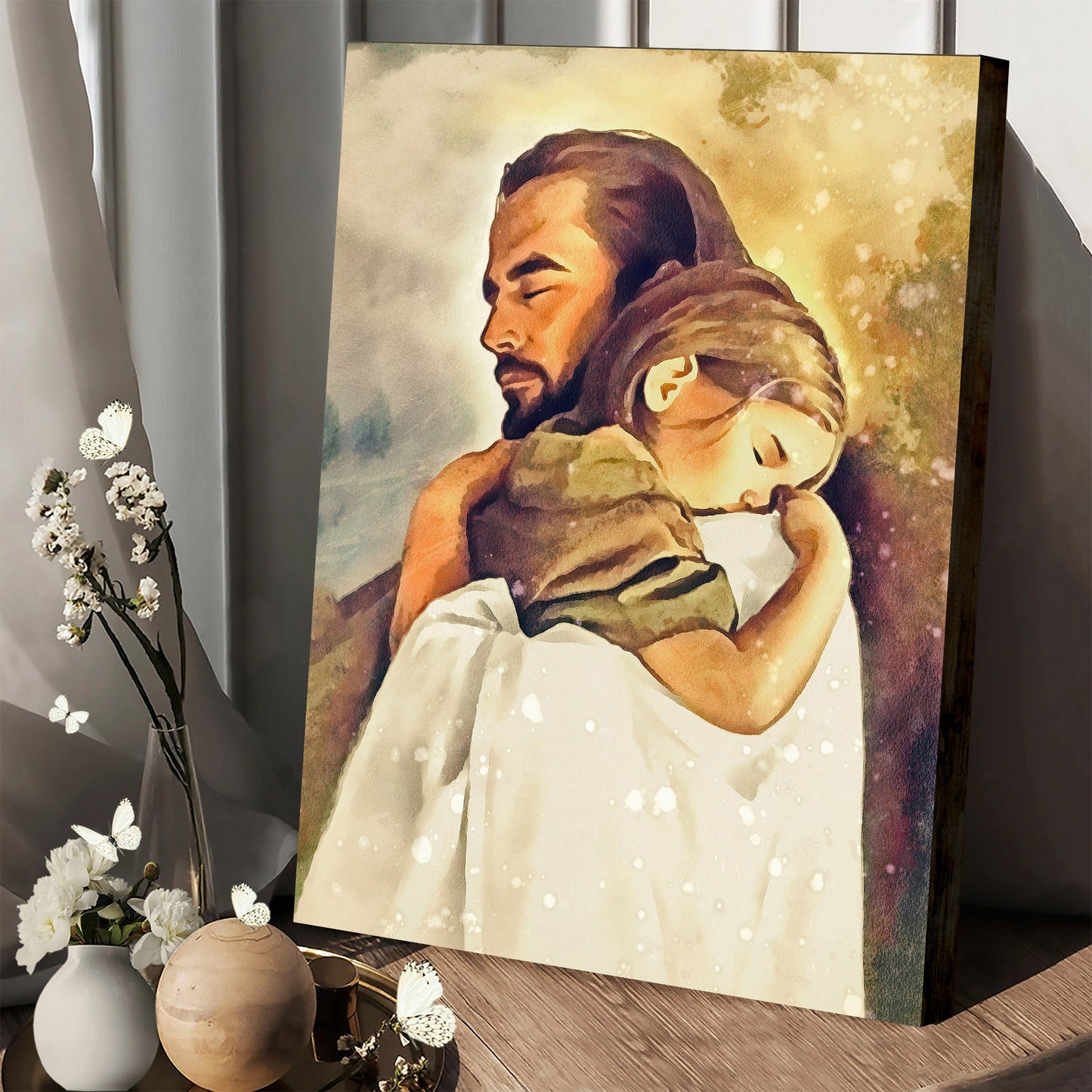 Jesus Hold Baby Girl Canvas Wall Art - Jesus Portrait Picture - Religious Gift - Christian Wall Art Decor
