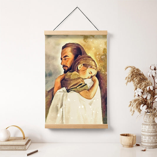 Jesus Hold Baby Girl Hanging Canvas Wall Art - Jesus Portrait Picture - Religious Gift - Christian Wall Art Decor