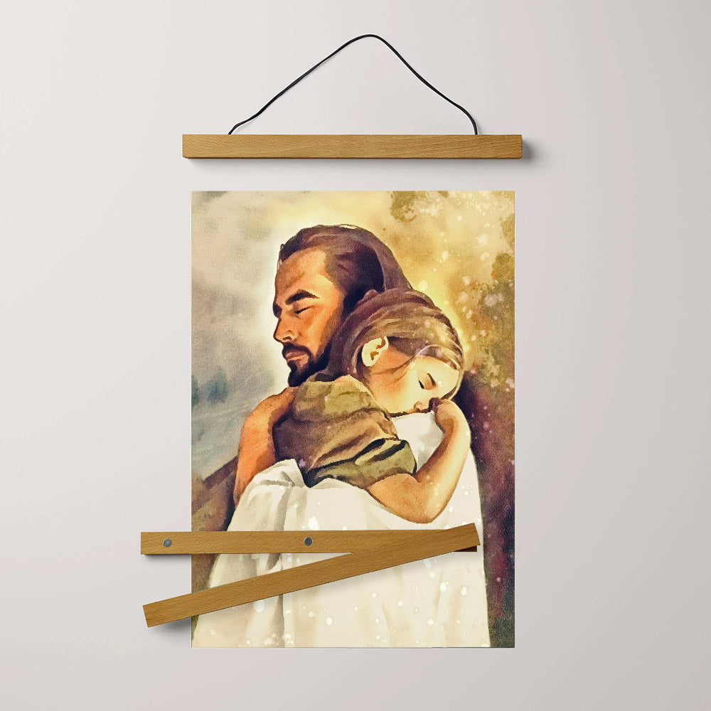 Jesus Hold Baby Girl Hanging Canvas Wall Art - Jesus Portrait Picture - Religious Gift - Christian Wall Art Decor