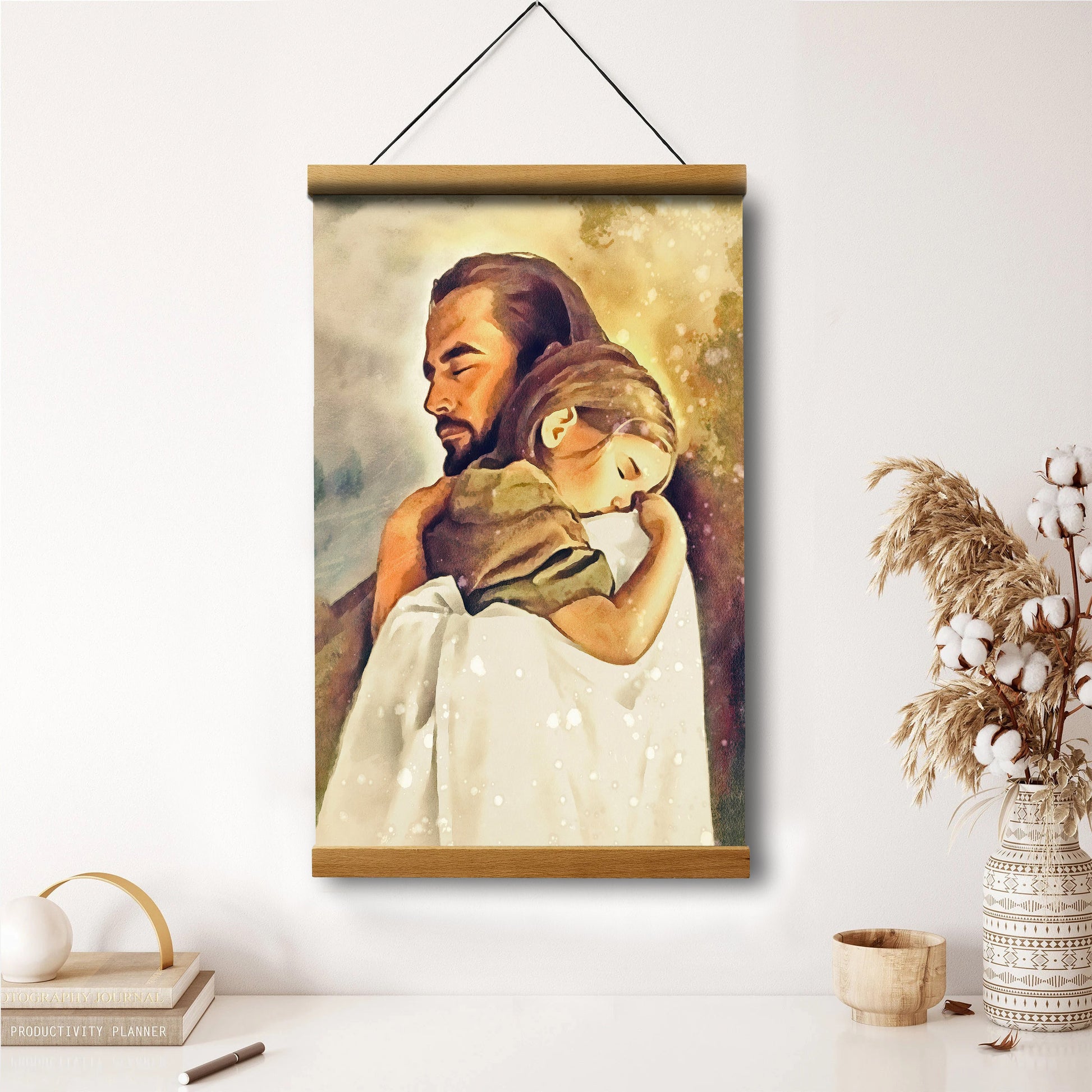 Jesus Hold Baby Girl Hanging Canvas Wall Art - Jesus Portrait Picture - Religious Gift - Christian Wall Art Decor