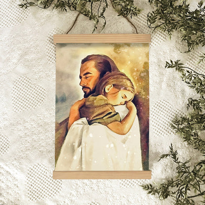Jesus Hold Baby Girl Hanging Canvas Wall Art - Jesus Portrait Picture - Religious Gift - Christian Wall Art Decor