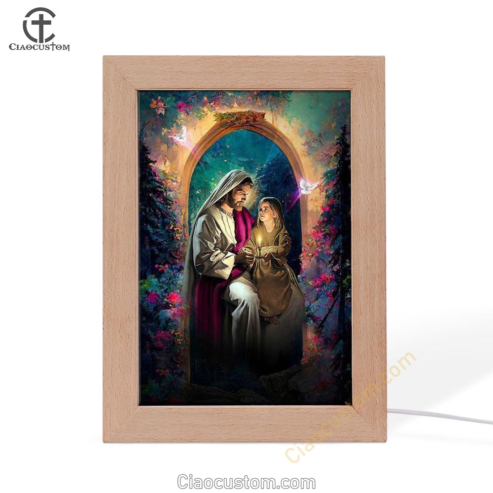 Jesus Holding A Baby Girl Frame Lamp Pictures - Jesus Art Prints - Jesus Art - Christian Home Decor