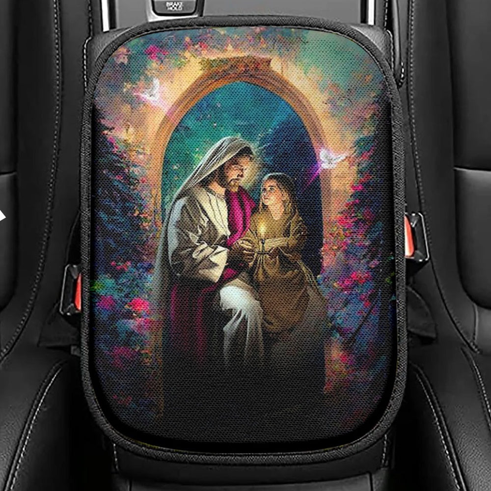 Jesus Holding A Baby Girl Seat Box Cover, Jesus Car Center Console Cover, Christian Interior Car Accessories