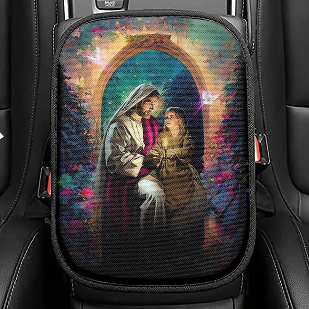 Jesus Holding A Baby Girl Seat Box Cover, Jesus Car Center Console Cover, Jesus Car Interior Accessories