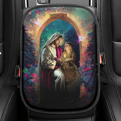Jesus Holding A Baby Girl Seat Box Cover, Jesus Car Center Console Cover, Jesus Car Interior Accessories