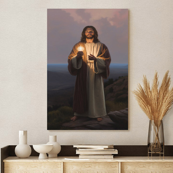 Jesus Holding A Candle - Canvas Pictures - Jesus Christ Canvas - Christian Wall Art