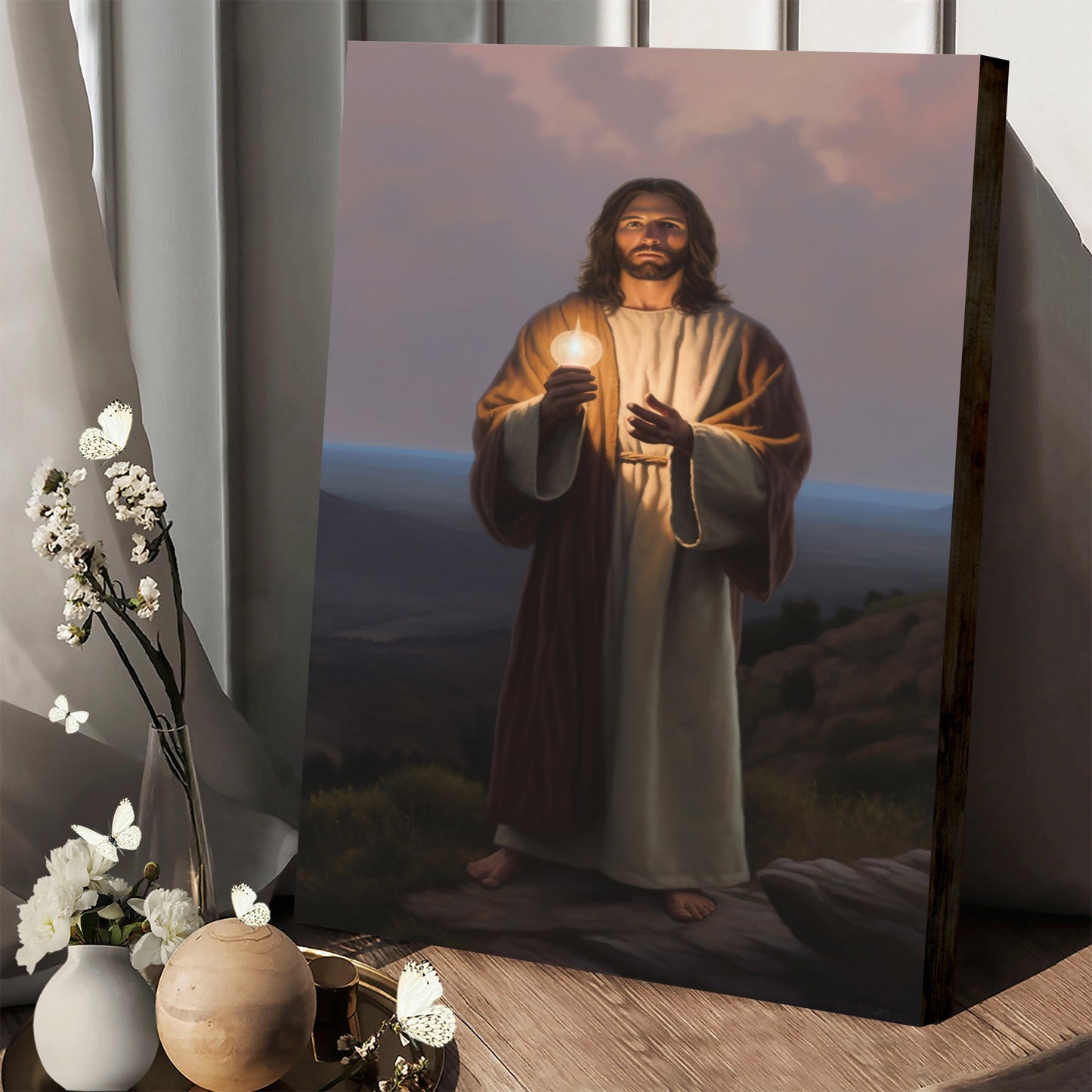 Jesus Holding A Candle - Canvas Pictures - Jesus Christ Canvas - Christian Wall Art