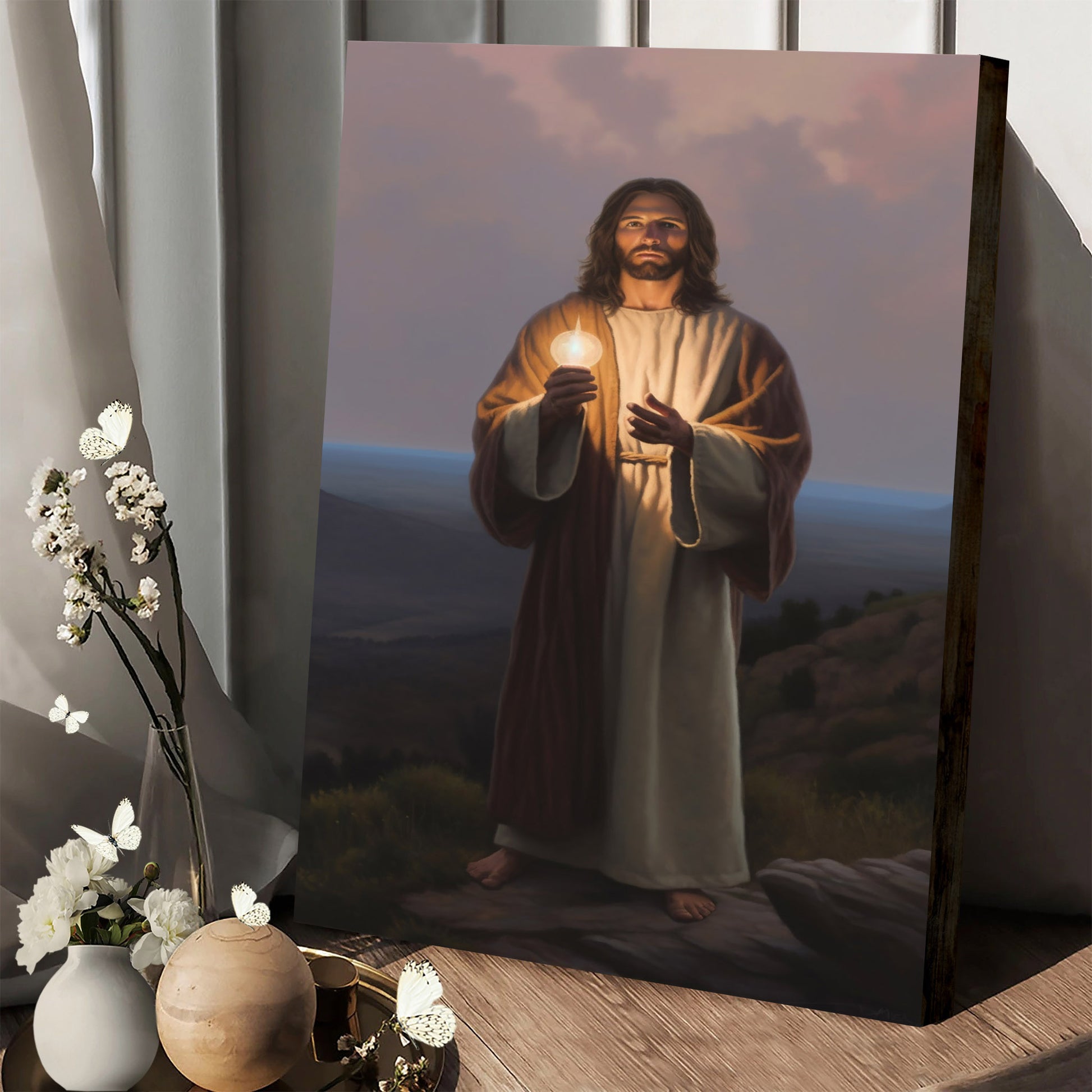 Jesus Holding A Candle - Canvas Pictures - Jesus Christ Canvas - Christian Wall Art
