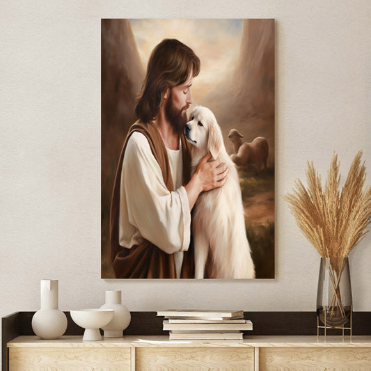 Jesus Holding A Dog - Jesus Canvas Pictures - Christian Wall Art