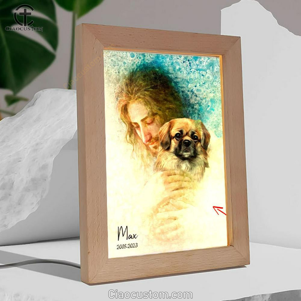 Jesus Holding A Dog Custom Frame Lamp Wall Art - Personalized Pet Memorial Frame Lamp Art - Pet Memorial Gifts