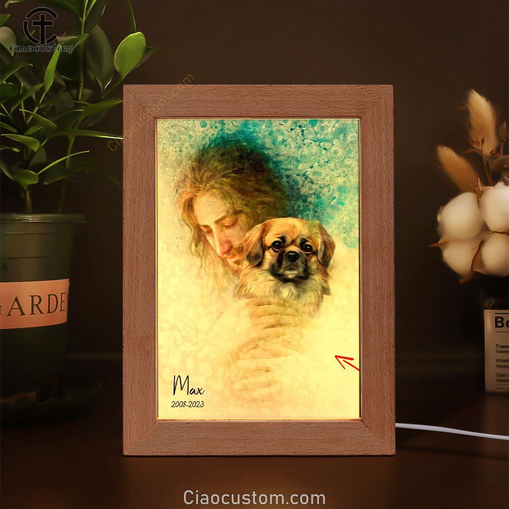 Jesus Holding A Dog Custom Frame Lamp Wall Art - Personalized Pet Memorial Frame Lamp Art - Pet Memorial Gifts