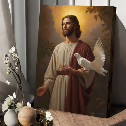Jesus Holding A Dove In His Arm In The Style Of Evgeny Lushpin - Canvas Picture - Jesus Christ Canvas - Christian Wall Art