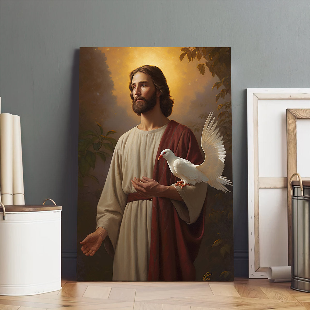 Jesus Holding A Dove In His Arm In The Style Of Evgeny Lushpin - Canvas Picture - Jesus Christ Canvas - Christian Wall Art
