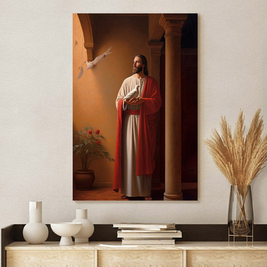 Jesus Holding A Dove In His Arm In The Style Of Evgeny Lushpin 1 - Canvas Picture - Jesus Christ Canvas - Christian Wall Art