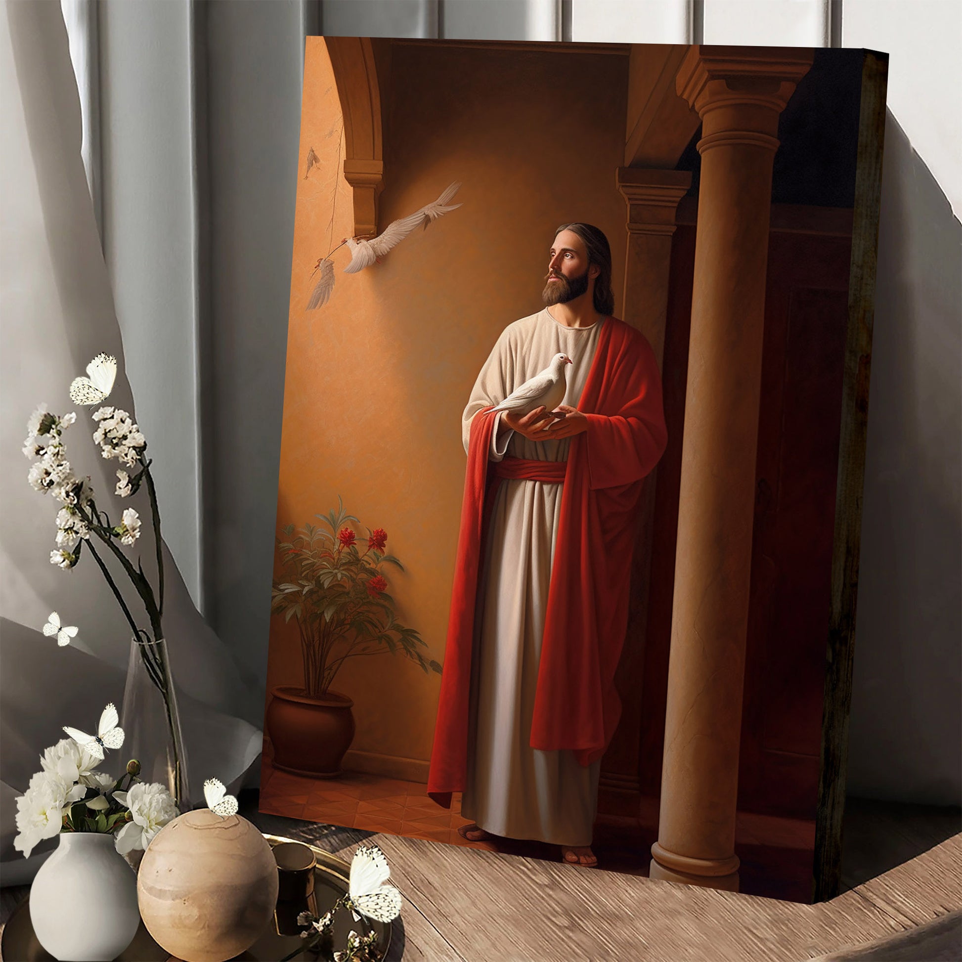 Jesus Holding A Dove In His Arm In The Style Of Evgeny Lushpin 1 - Canvas Picture - Jesus Christ Canvas - Christian Wall Art