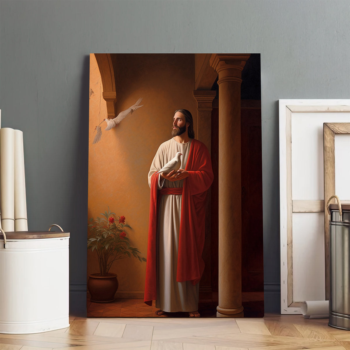 Jesus Holding A Dove In His Arm In The Style Of Evgeny Lushpin 1 - Canvas Picture - Jesus Christ Canvas - Christian Wall Art