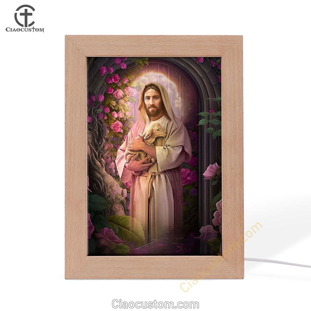 Jesus Holding A Lamb Frame Lamp Pictures - Jesus Art Prints - Jesus Art - Christian Home Decor