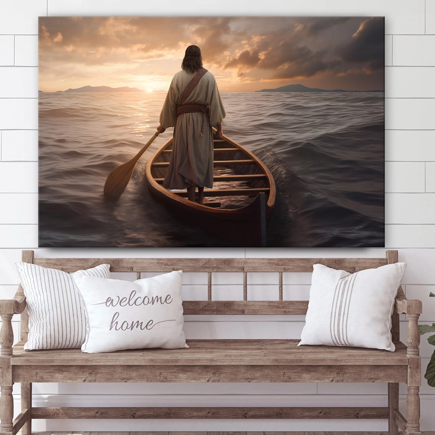Jesus Holding A Paddle - Canvas Picture - Jesus Christ Canvas - Christian Wall Art