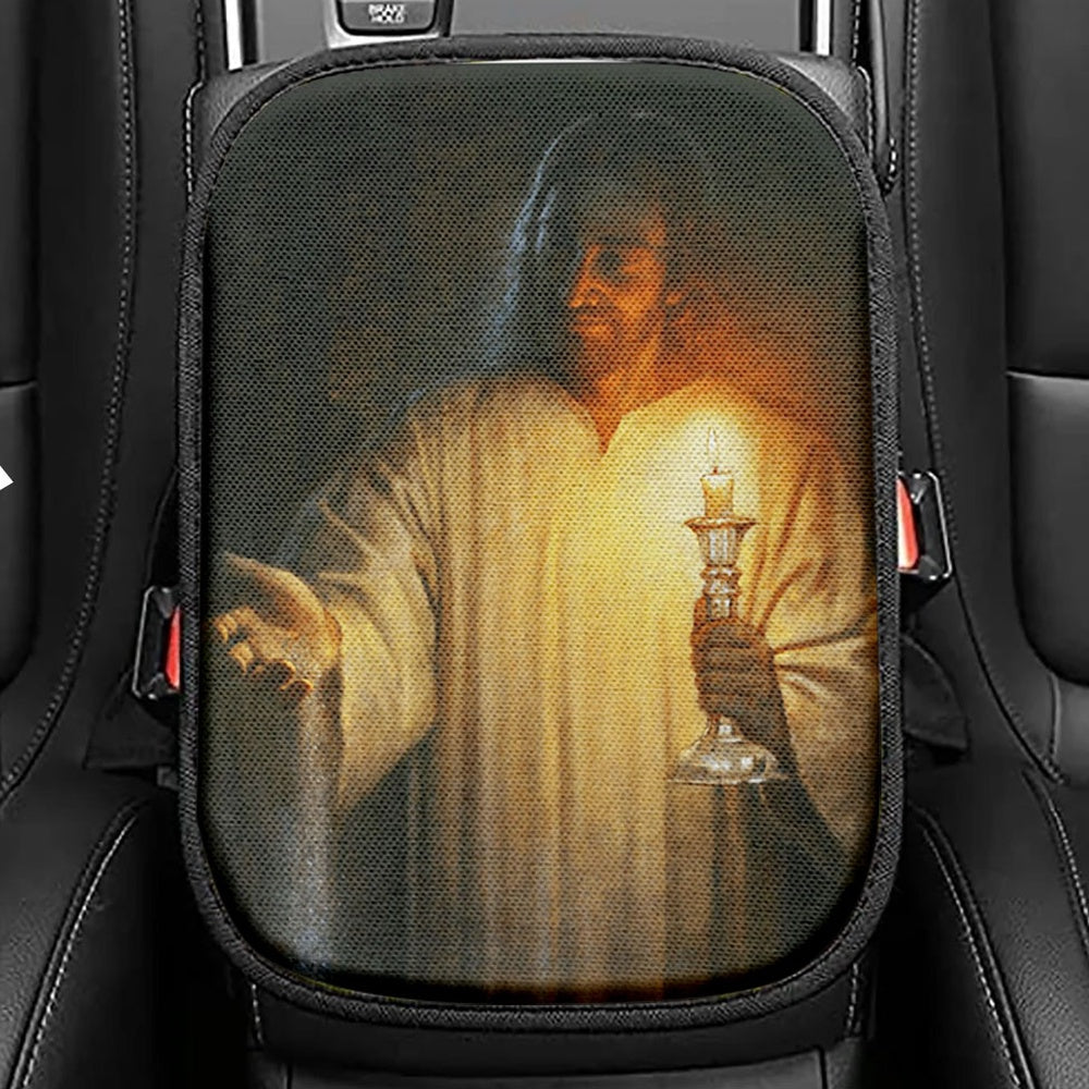 Jesus Holding Candle Seat Box Cover, Jesus Christ Car Center Console Cover, Christian Car Interior Accessories
