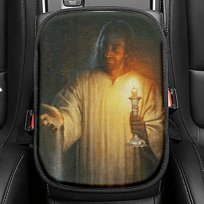 Jesus Holding Candle Seat Box Cover, Jesus Christ Car Center Console Cover, Christian Car Interior Accessories