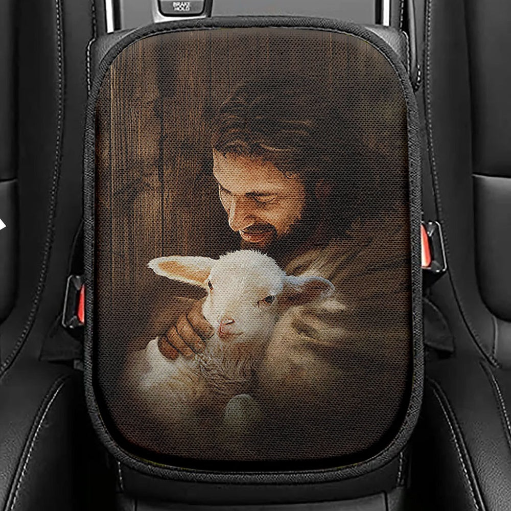 Jesus Holding Lamb Seat Box Cover, Christian Car Center Console Cover, Religious Car Interior Accessories