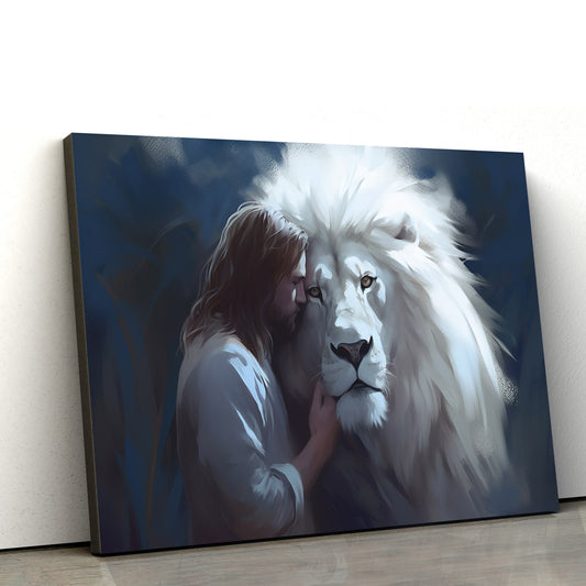 Jesus Holding Lion - Canvas Picture - Jesus Christ Canvas - Christian Wall Art