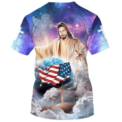 Jesus Holding The Earth 3d Shirts - Christian T Shirts For Men And Women