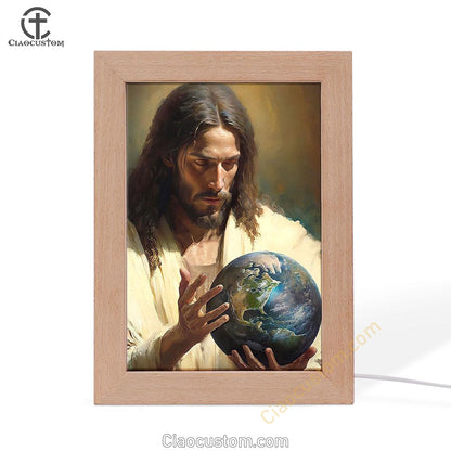 Jesus Holding The Earth Frame Lamp Pictures - Jesus Art Prints - Jesus Art - Christian Home Decor