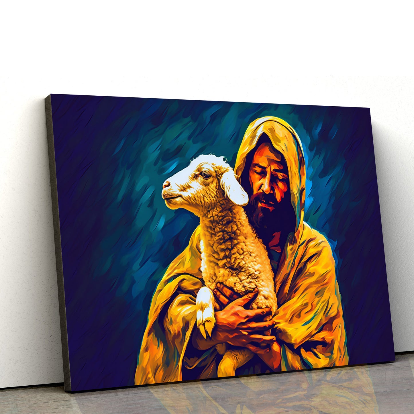 Jesus Holding The Lamb Van Gogh Style - Jesus Canvas Pictures - Christian Wall Art