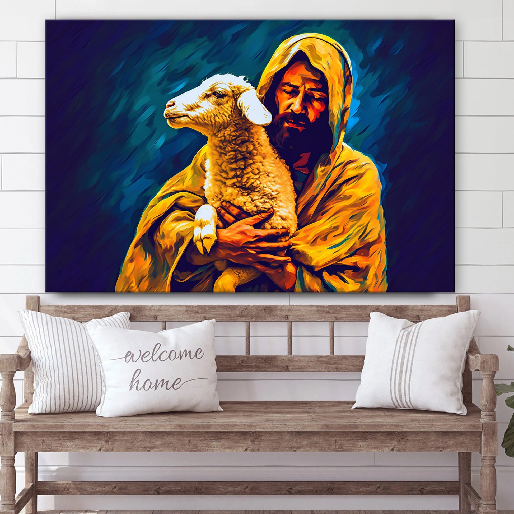 Jesus Holding The Lamb Van Gogh Style - Jesus Canvas Pictures - Christian Wall Art