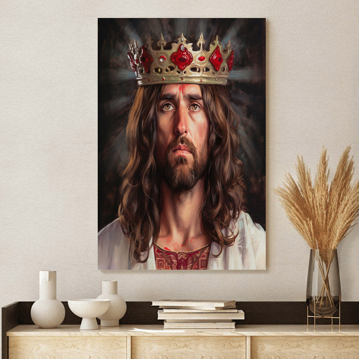 Jesus Holds A Crown On His Head - Canvas Picture - Jesus Christ Canvas - Christian Wall Art